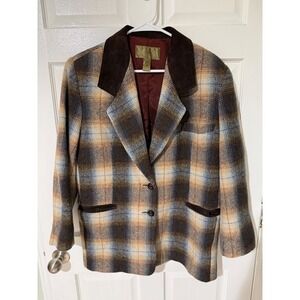 Colebrook Equestrian Wool Blend Plaid Blazer Brown Collar Jacket Size M